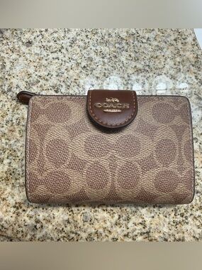 Coach Brown Signature Canvas Zip Wallet